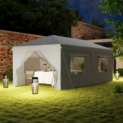 Paviljoen ca. 3x6m, waterafstotend, stabiel, winterbestendig pop-up vouwpaviljoen, UV-bescherming 50+, opvouwbare partytent, tuintent met 6 zijpanelen, zaktuinpaviljoen voor op de camping, tuin, lichtgrijs