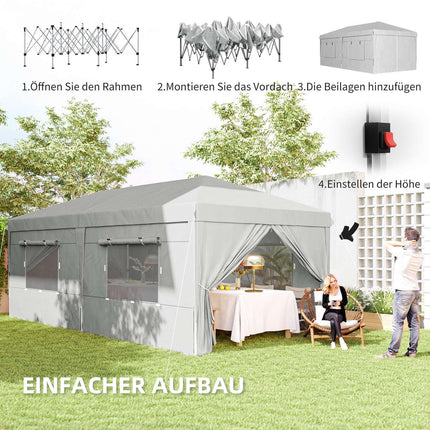Paviljoen ca. 3x6m, waterafstotend, stabiel, winterbestendig pop-up vouwpaviljoen, UV-bescherming 50+, opvouwbare partytent, tuintent met 6 zijpanelen, zaktuinpaviljoen voor op de camping, tuin, lichtgrijs