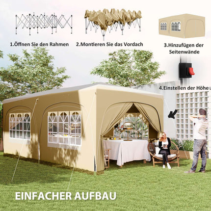 3x6m wasserdichter Pop-up-Pavillon, UV50+, 6 Seitenwände