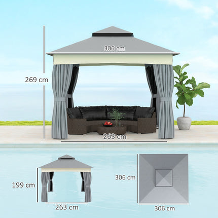Dunkelgraues 3x3m Metall-Pavillon - Wasserabweisend, stabil