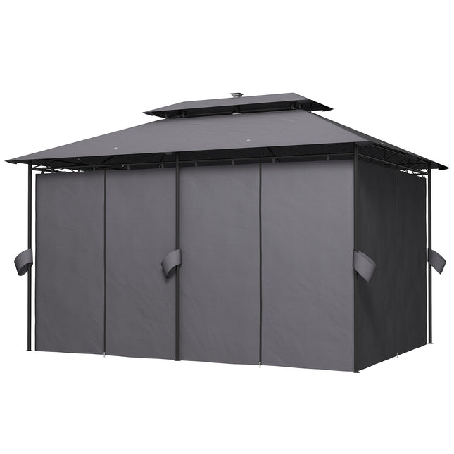 Metall-Gartenpavillon 4x3m, Doppeldach, Solar-LED, Dunkelgrau