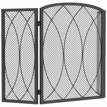 Geometric 3-Panel Metal Fireplace Screen, Black