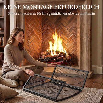 Geometric 3-Panel Metal Fireplace Screen, Black
