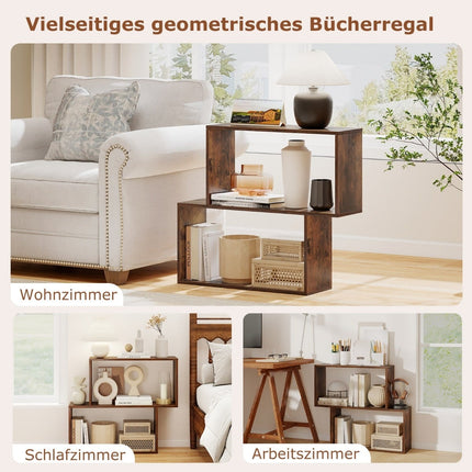 Geometrisches 3-stöckiges Holzregal mit Würfelfächern, Braun