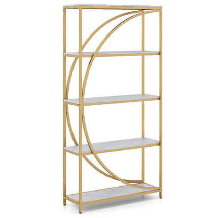 Geometrisches Bücherregal mit offenen Holzablagen & Metallrahmen