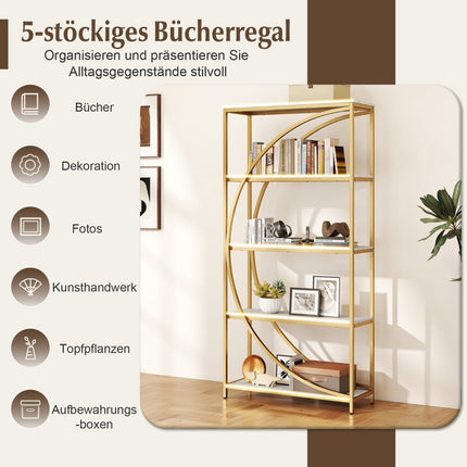 Geometrisches Bücherregal mit offenen Holzablagen & Metallrahmen