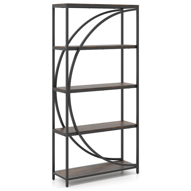Geometrische boekenkast met open houten planken en metalen frame