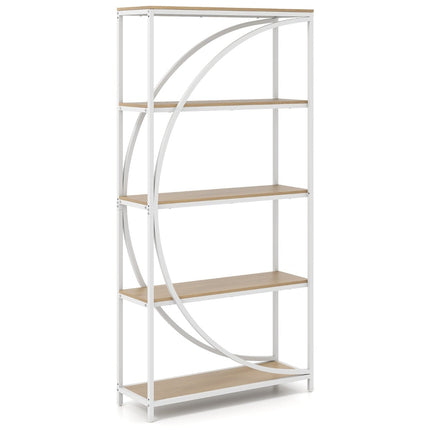 Geometric Bookshelf with Open Wood Shelves & Metal Frame