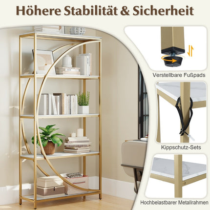 Geometrisches Bücherregal mit offenen Holzablagen & Metallrahmen