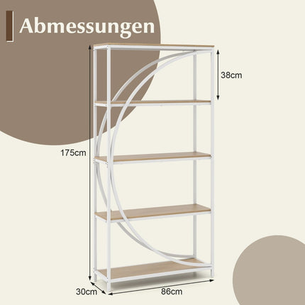 Geometric Bookshelf with Open Wood Shelves & Metal Frame
