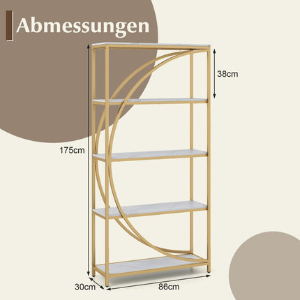 Geometrisches Bücherregal mit offenen Holzablagen & Metallrahmen