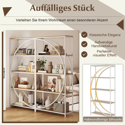 Geometric Bookshelf with Open Wood Shelves & Metal Frame