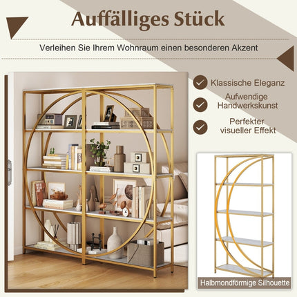 Geometrisches Bücherregal mit offenen Holzablagen & Metallrahmen