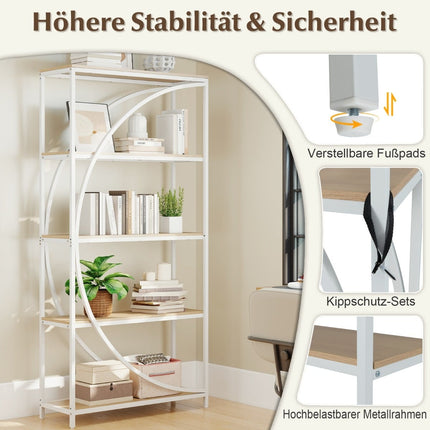 Geometric Bookshelf with Open Wood Shelves & Metal Frame