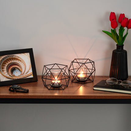 Geometric Metal Tealight Candle Holders, Set of 2
