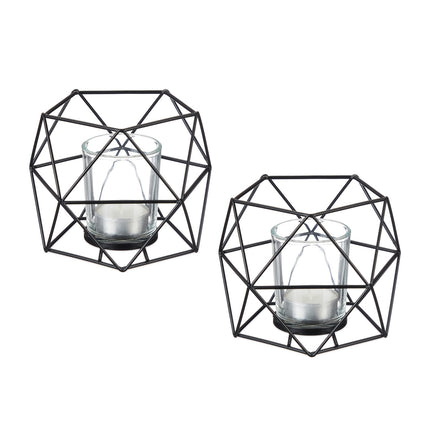 Geometric Metal Tealight Candle Holders, Set of 2