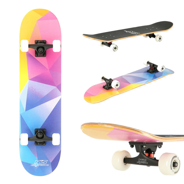 Geometrický skateboard, odolná deska, protiskluzový grip