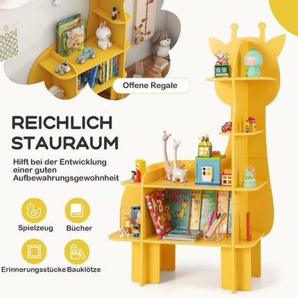 Giraffen-Bücherregal für Kinder, Spielzeug-Aufbewahrungs-Organizer mit offenen Regalen