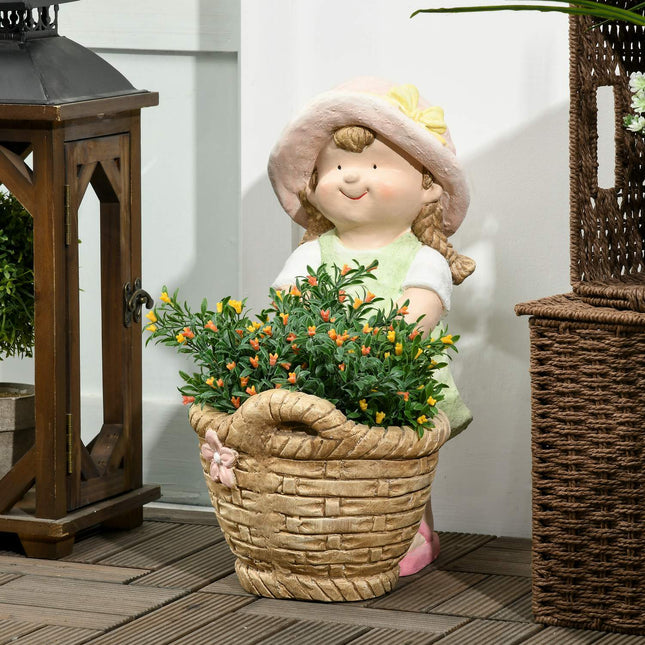 Gartenfigur – Mädchen mit Blumentopf, wetterfeste Skulptur