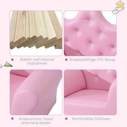 Měkké křeslo pro dívky s krystalovými knoflíky – od 3 let, růžová