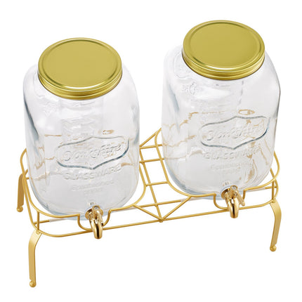 Glass Beverage Dispenser Set, 2 x 8L, Stand And Spigot