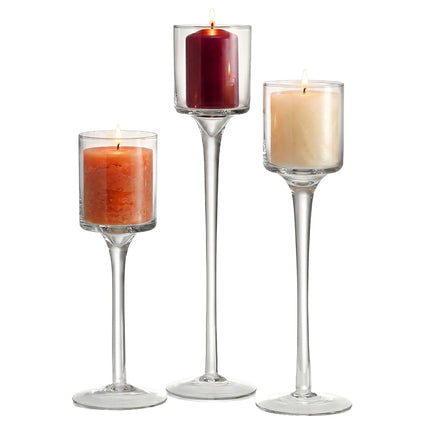Glass Candle Holders Set, 3 Sizes, Transparent