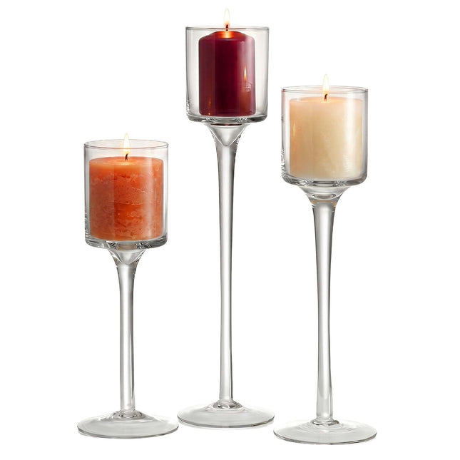 Glas-Kerzenständer-Set, 3 Größen, Transparent