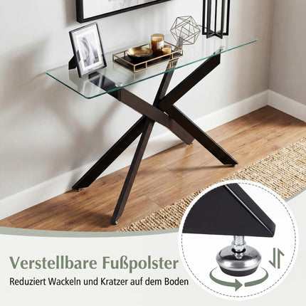 Glass Console Table, Tempered Glass Top, Metal Legs