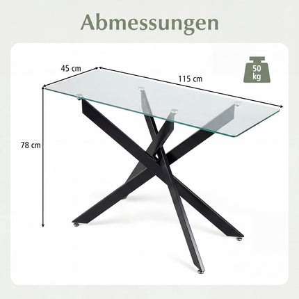 Glass Console Table, Tempered Glass Top, Metal Legs