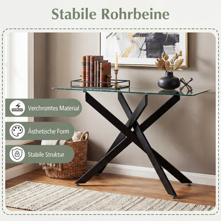 Glass Console Table, Tempered Glass Top, Metal Legs