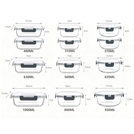 Glass Food Storage Containers with Click-Lock Lids, Set of 12, Leakproof