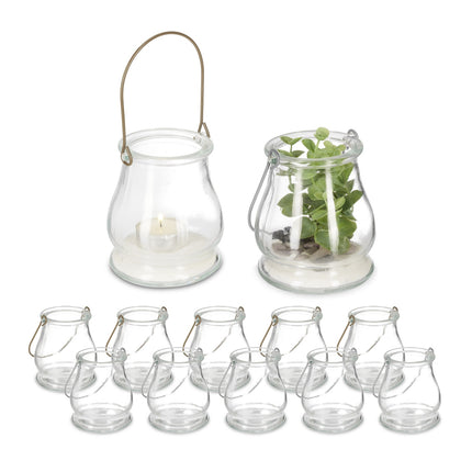 Glass Lanterns Set, 12 Round Silver/Gold Candle Holders