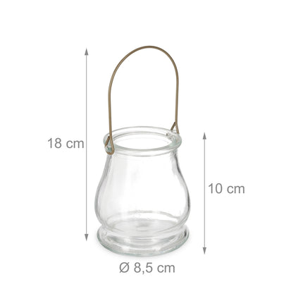 Glass Lanterns Set, 12 Round Silver/Gold Candle Holders