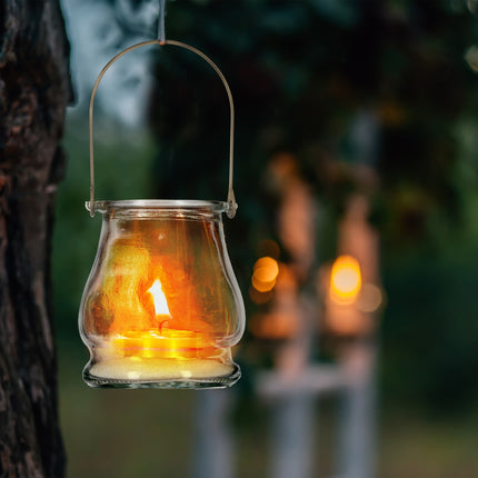 Glass Lanterns Set, 12 Round Silver/Gold Candle Holders