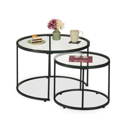 Set van 2 bijzettafels van glas en metaal - Woonkamer