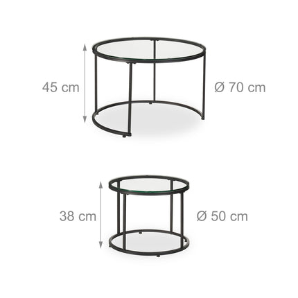 Set van 2 bijzettafels van glas en metaal - Woonkamer
