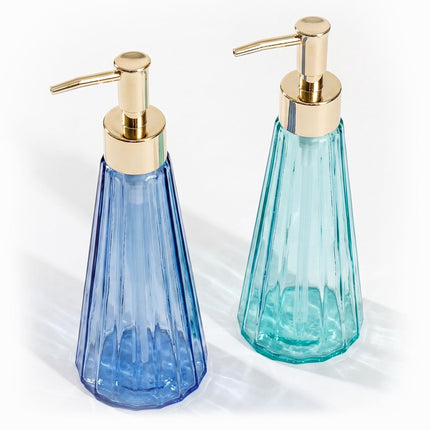 Glass Soap Dispensers Set of 2, 320 ml, Gold Pumps