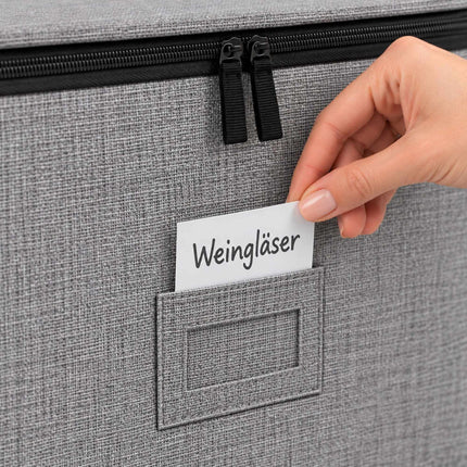 Glass Storage Box for 12 Glasses with Dividers, Set of 2, Grey
