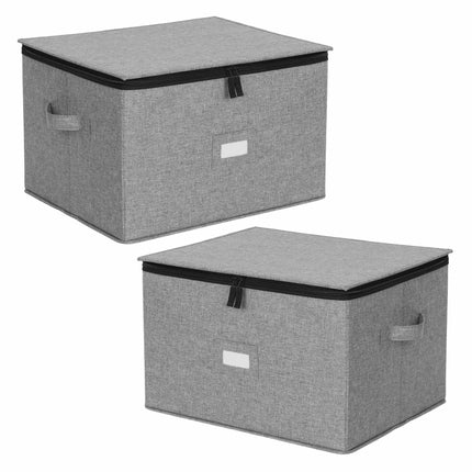 Glass Storage Box for 12 Glasses with Dividers, Set of 2, Grey