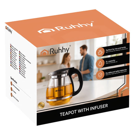 Glass Teapot with Infuser, 2L Capacity