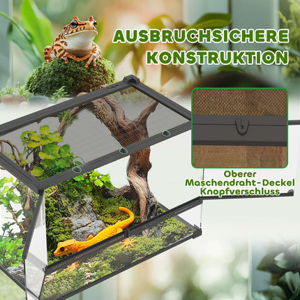 Glas-Terrarium für Reptilien, wasserdichte Basis, Schloss