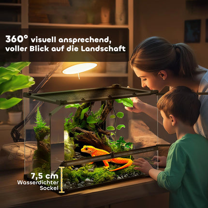Glas-Terrarium für Reptilien, wasserdichte Basis, Schloss