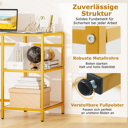 Computertisch mit Glasplatte und Metallgestell, Gold, 106x51x76 cm