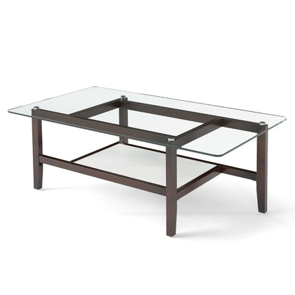 Glass coffee table 2-tier side table with storage space 107 cm long rectangular coffee table
