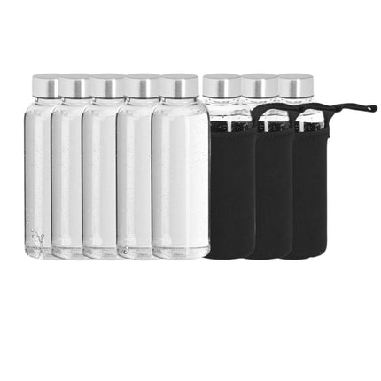 Glass drinking bottle with lid