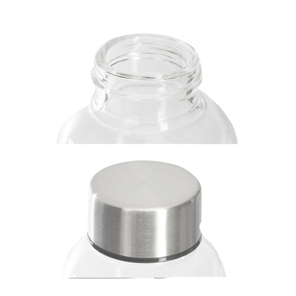 Glass drinking bottle with lid