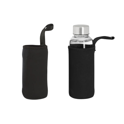 Glass drinking bottle with lid