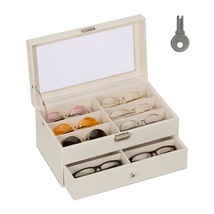 Brillen-Organizer-Box, Kapazität für 12 Brillen, samtausgekleidet
