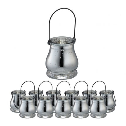 Lanterne en verre argentée, lot de 12