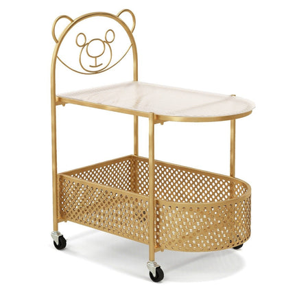 Table d'appoint en verre à roulettes Table en verre à 2 niveaux avec motif ours 60 x 40 x 76 cm Doré
